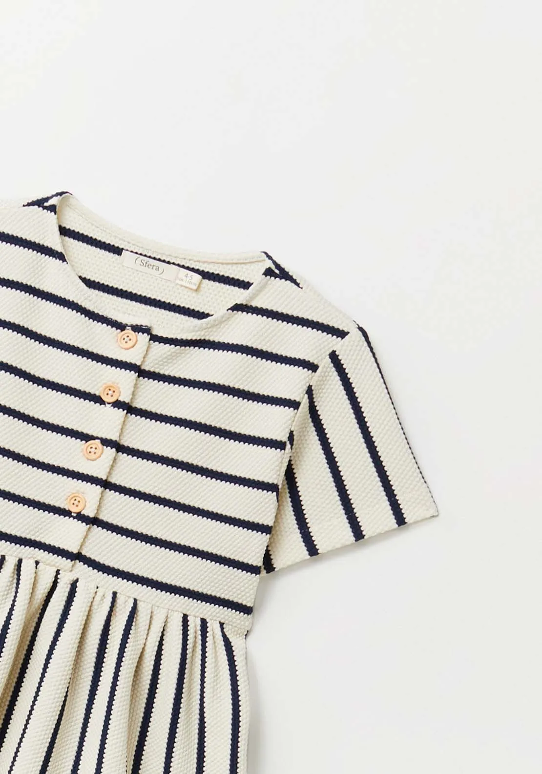 Striped Button Dress - White