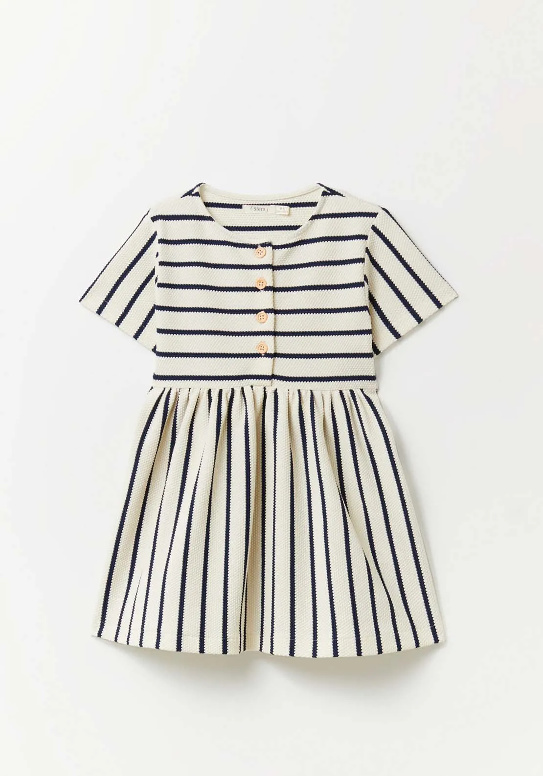 Striped Button Dress - White