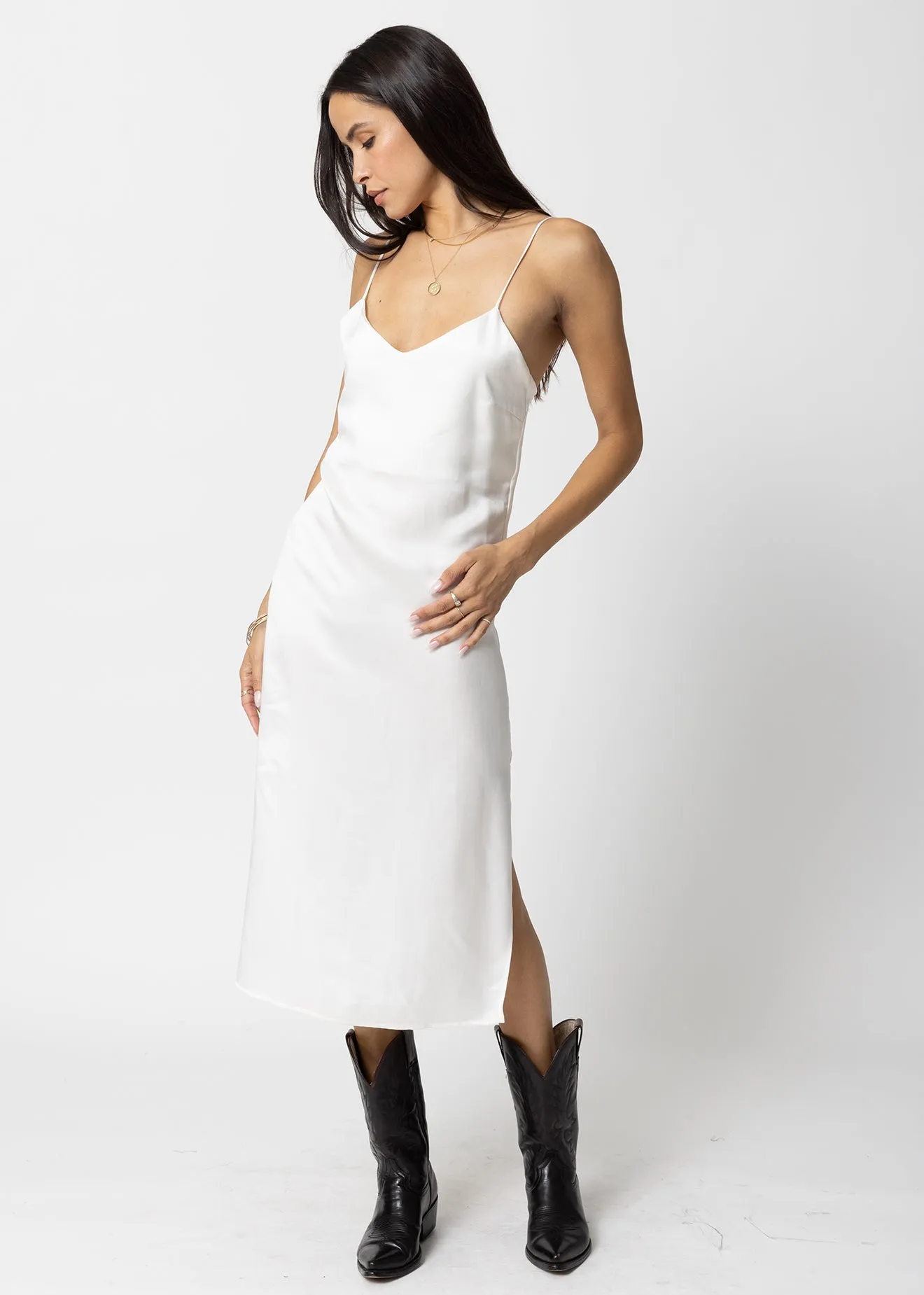 THE CUPRO SILKY SLIP MIDI DRESS