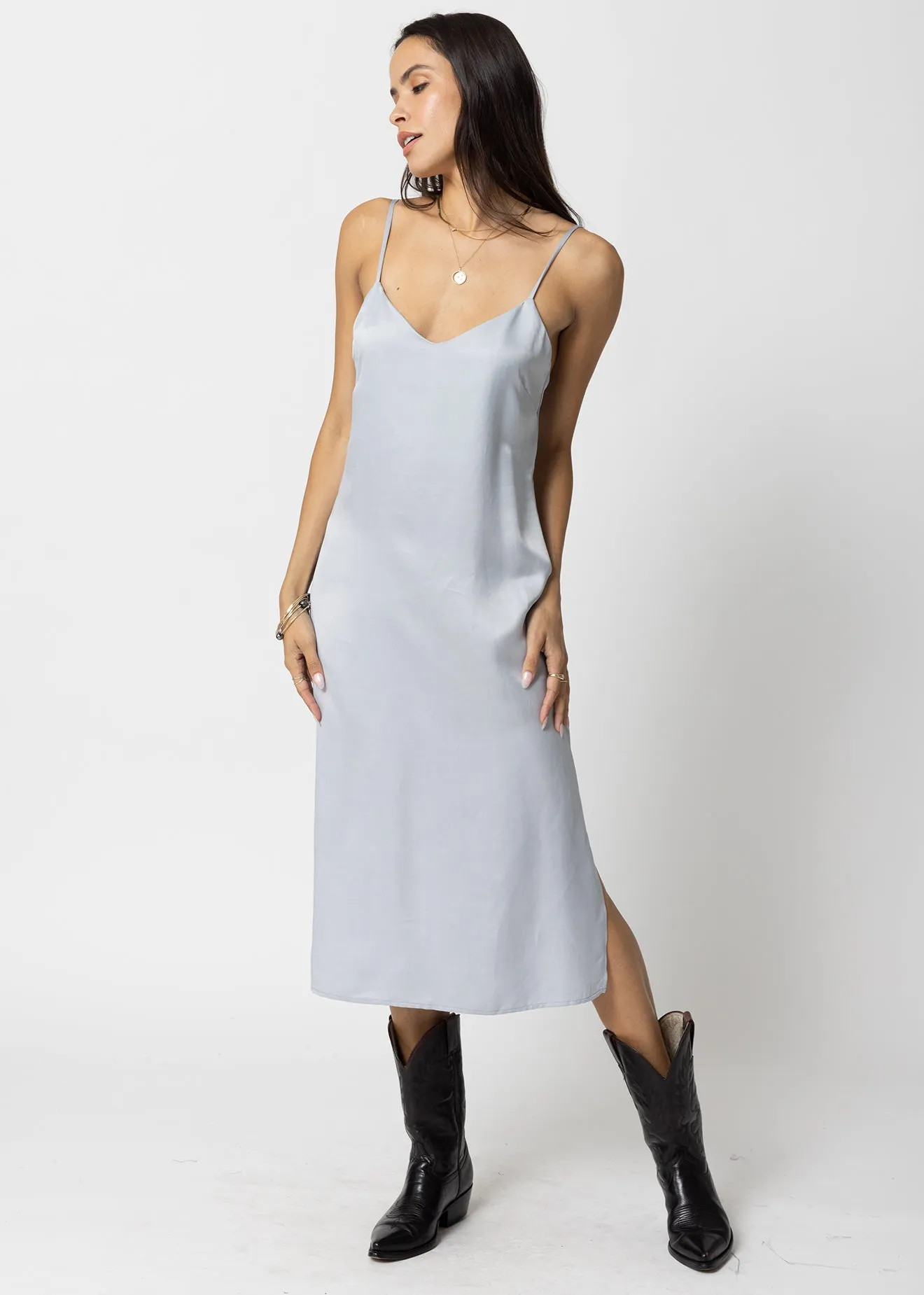 THE CUPRO SILKY SLIP MIDI DRESS