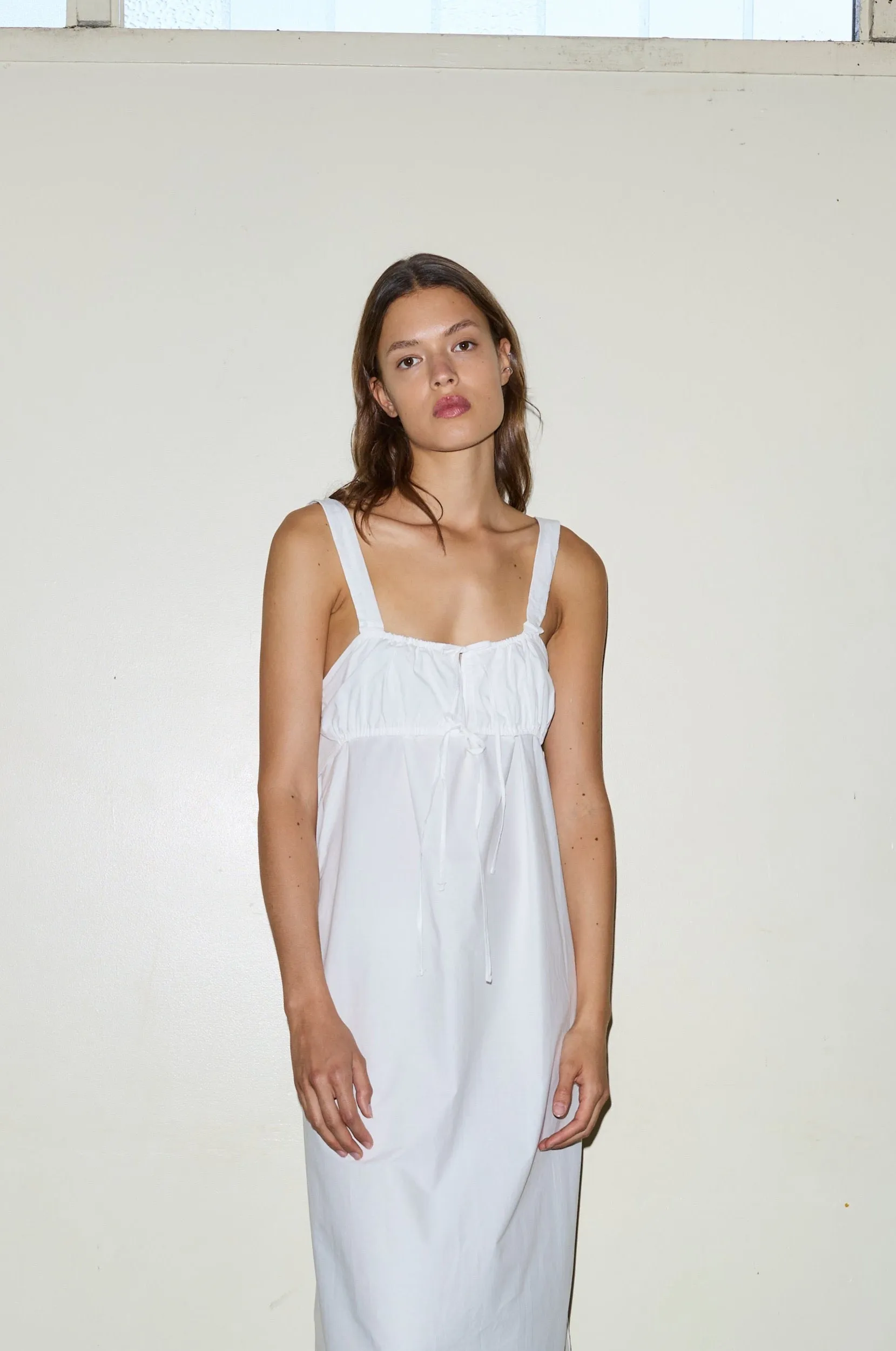 The Ruched Tie Dress - White