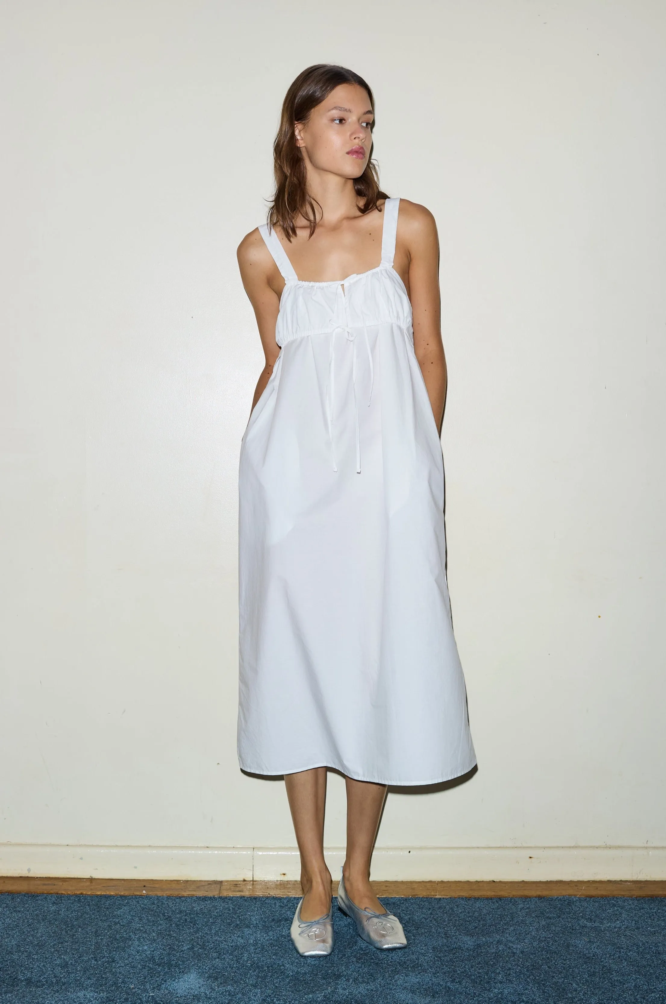 The Ruched Tie Dress - White