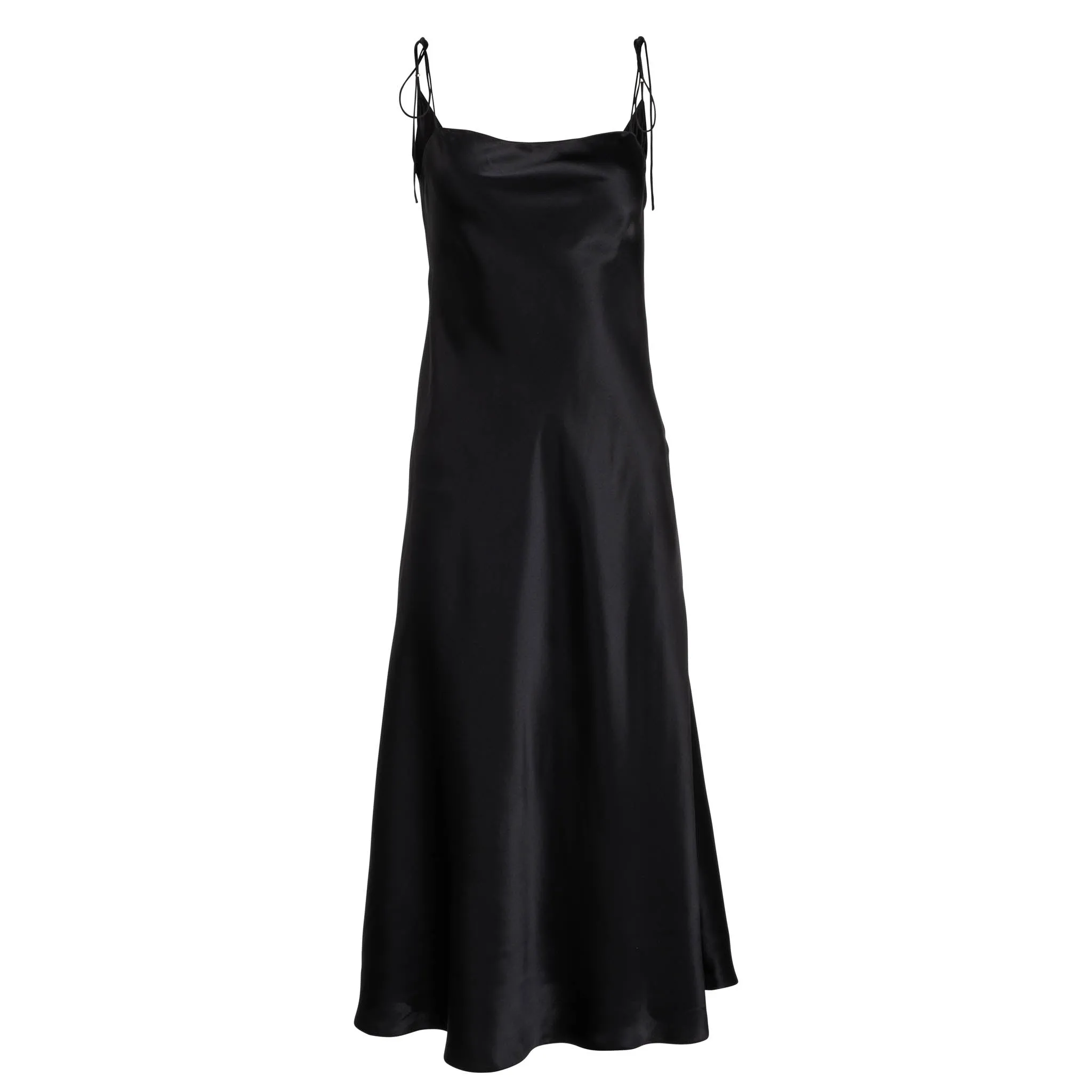 Tie Strap Noir Midi Slip Dress