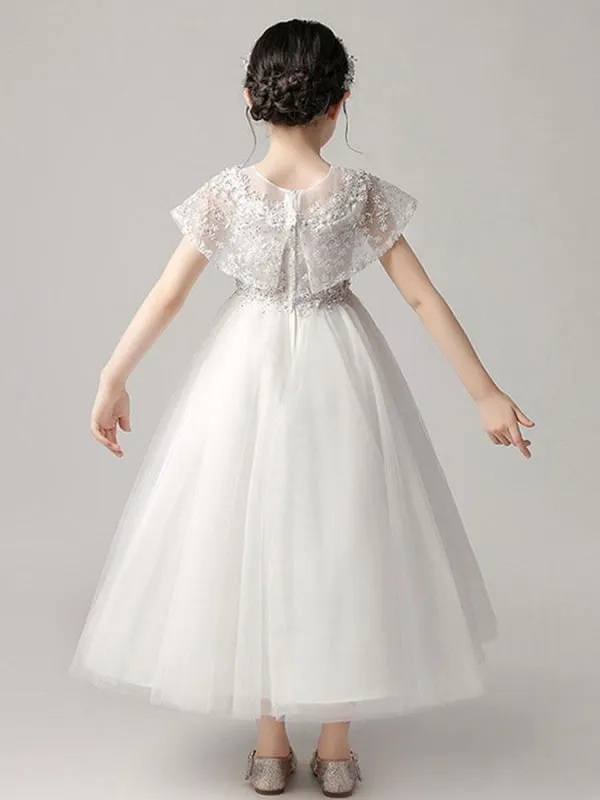 Tulle Sleeveless Flower Girl Dresses Jewel Neck Ankle Length Princess Embroidered Kids Party Dresses