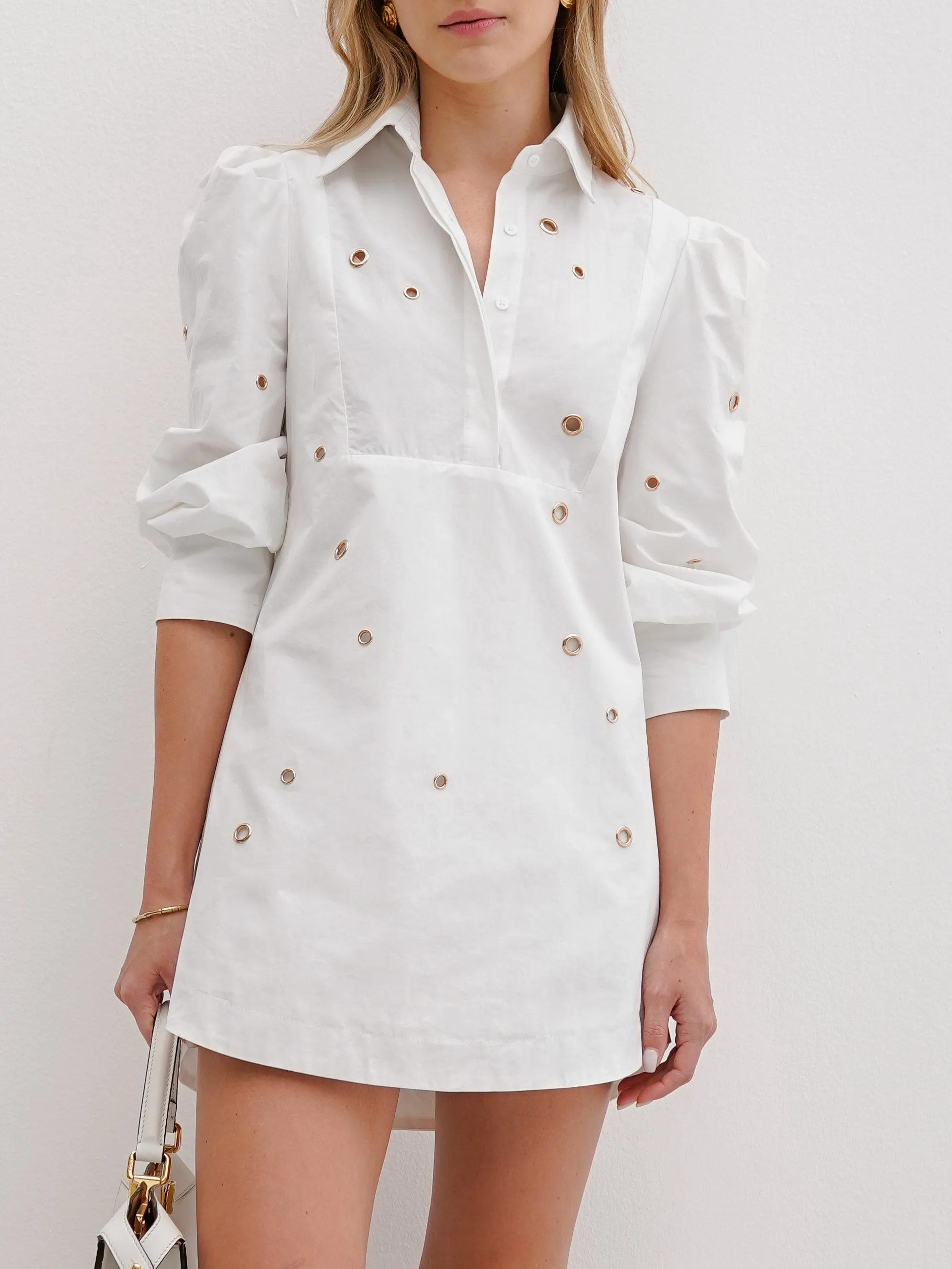 Vander Eyelet Shirt Dress | White