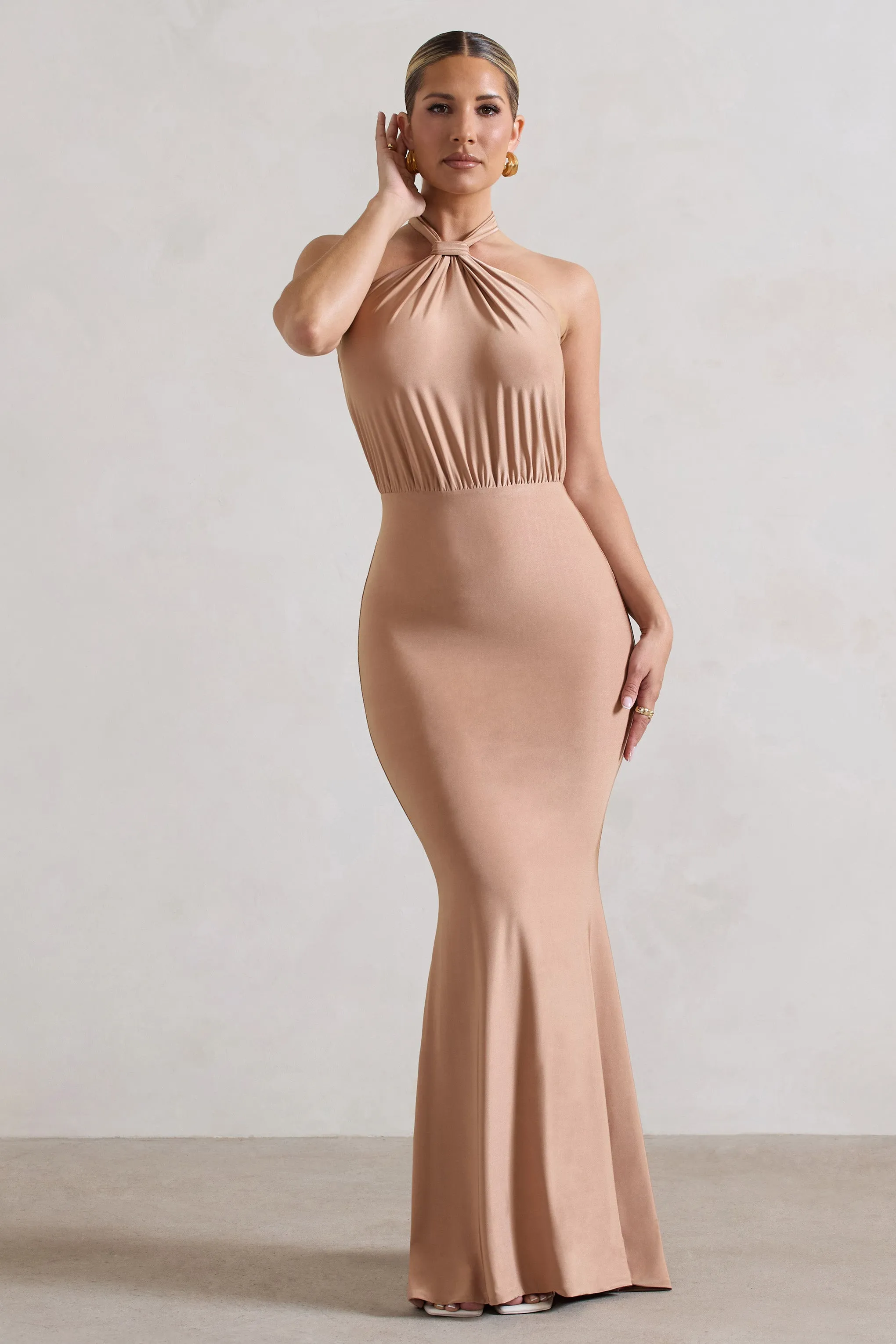 Vanessa | Sand Knot Halter-Neck Maxi Dress