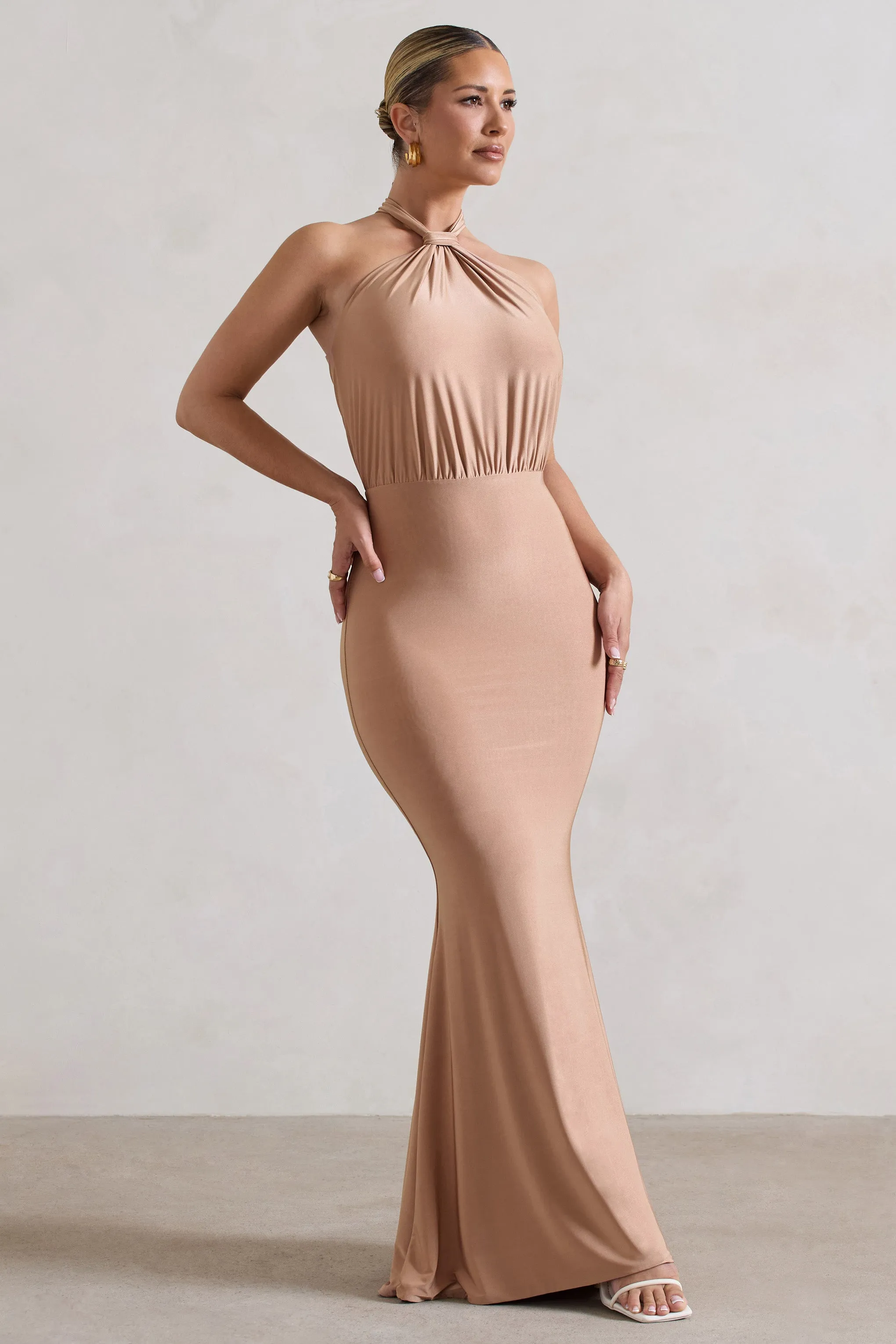 Vanessa | Sand Knot Halter-Neck Maxi Dress