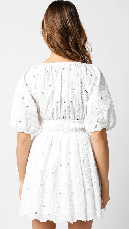 White Eyelet V-Neck Dress