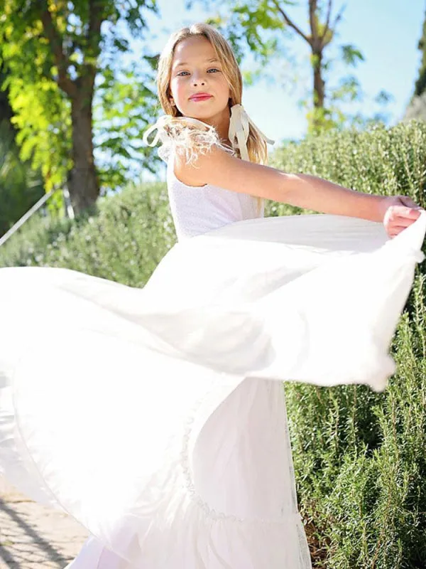 White Flower Girl Dresses Jewel Neck Lace Sleeveless A-Line Kids Party Dresses